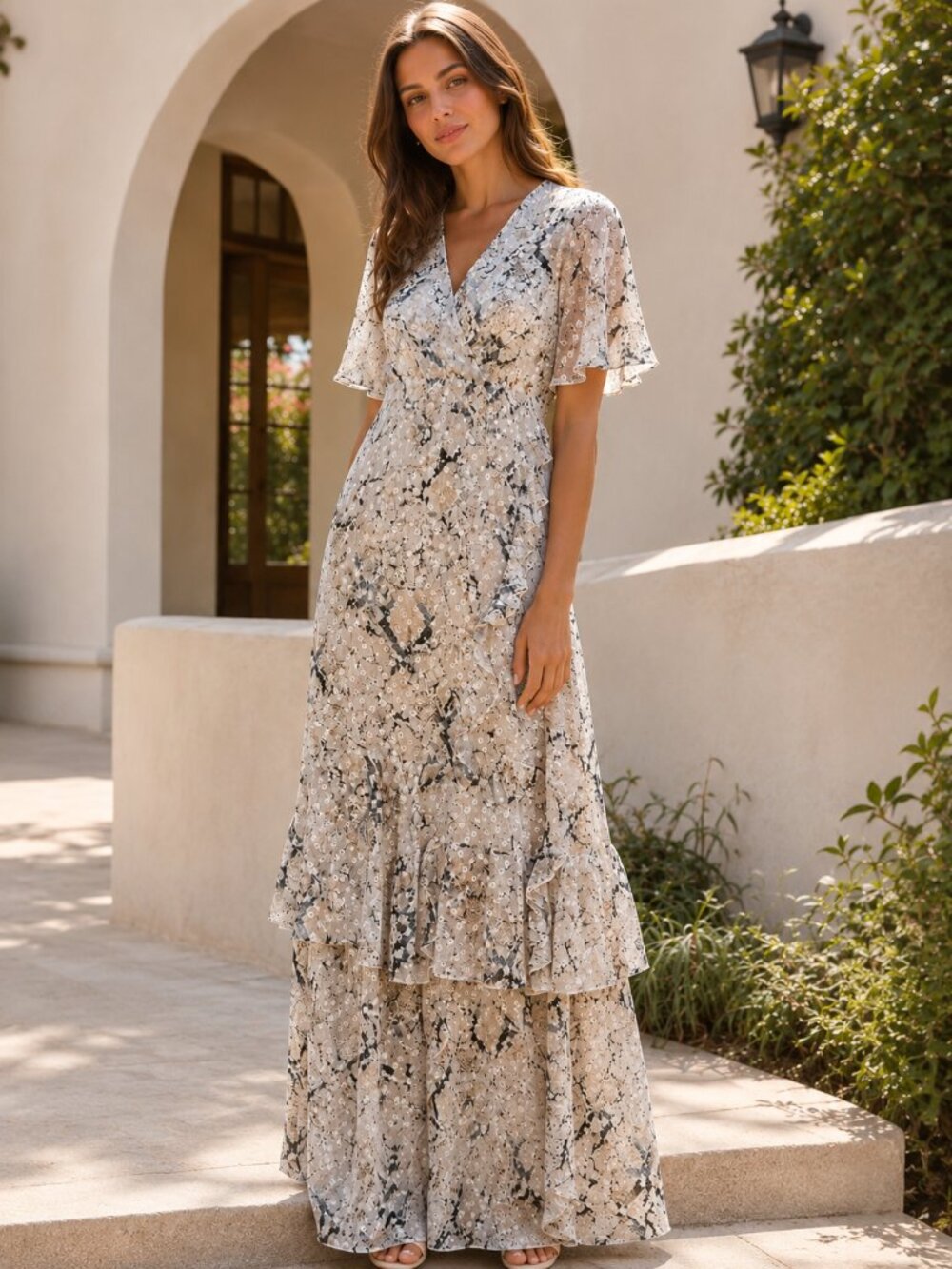Snake Print Tiered Faux Wrap Maxi Dress Boho Wedding Guest Rachel Roy 6